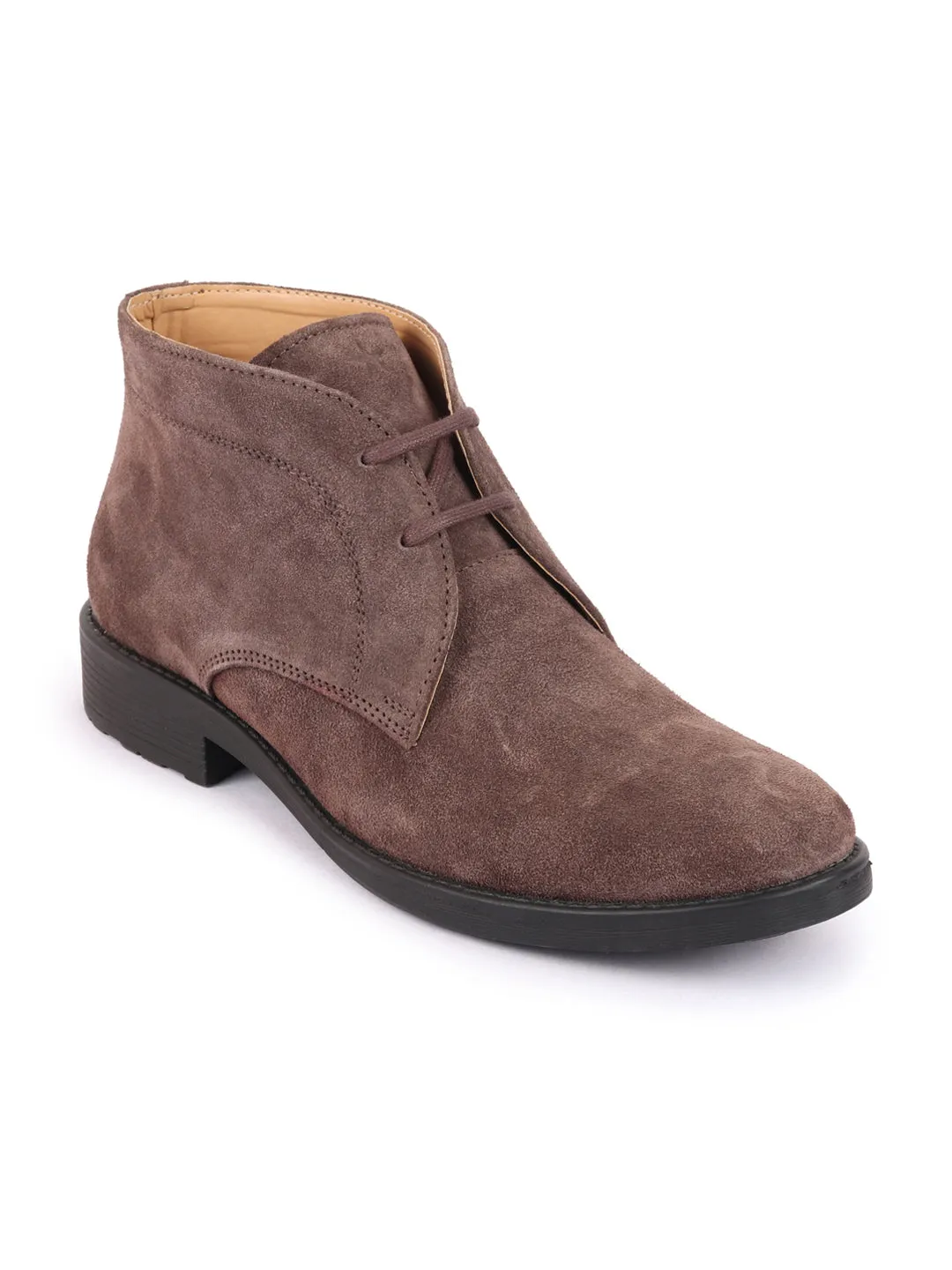 Men Brown Suede Leather High Ankle Lace Up Chukka Boots