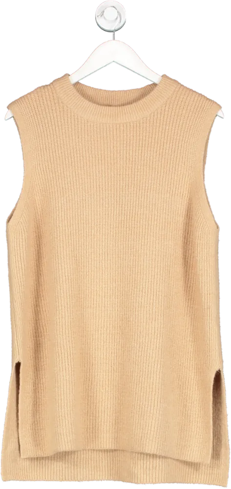 New Look Beige Knit Split Hem Vest UK M