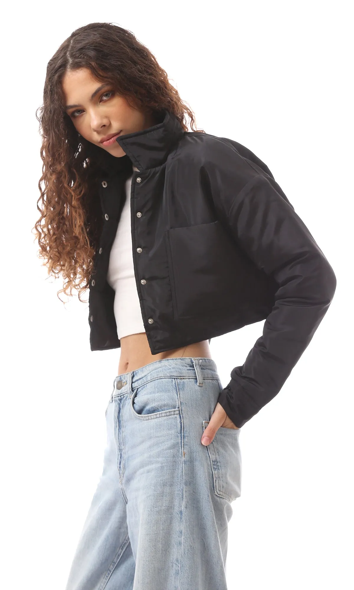 O171915 Polyester Plain Black Puffer