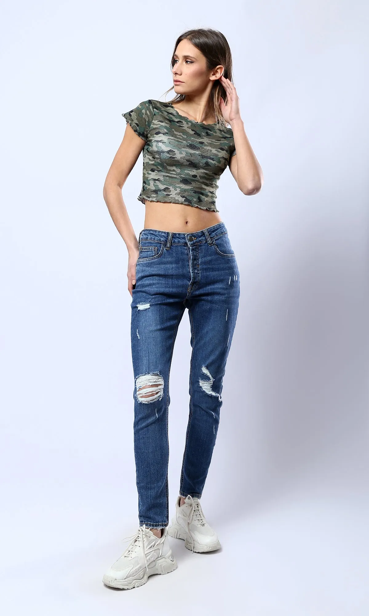 O182214 Standard Blue Casual Ripped Skinny Jeans