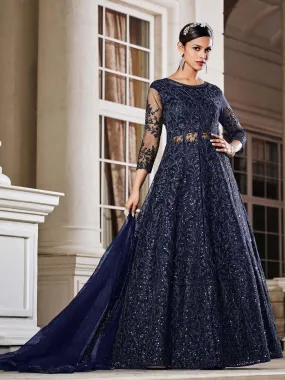 Odette Women Blue Festive Women Semi Stitched Slawar Suit Sets