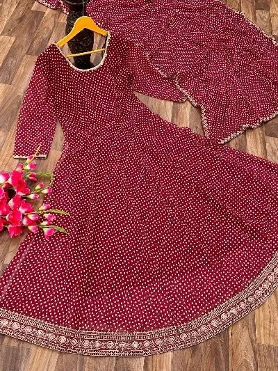 Red Georgette Polka Dot Anarkali Kurti with Dupatta