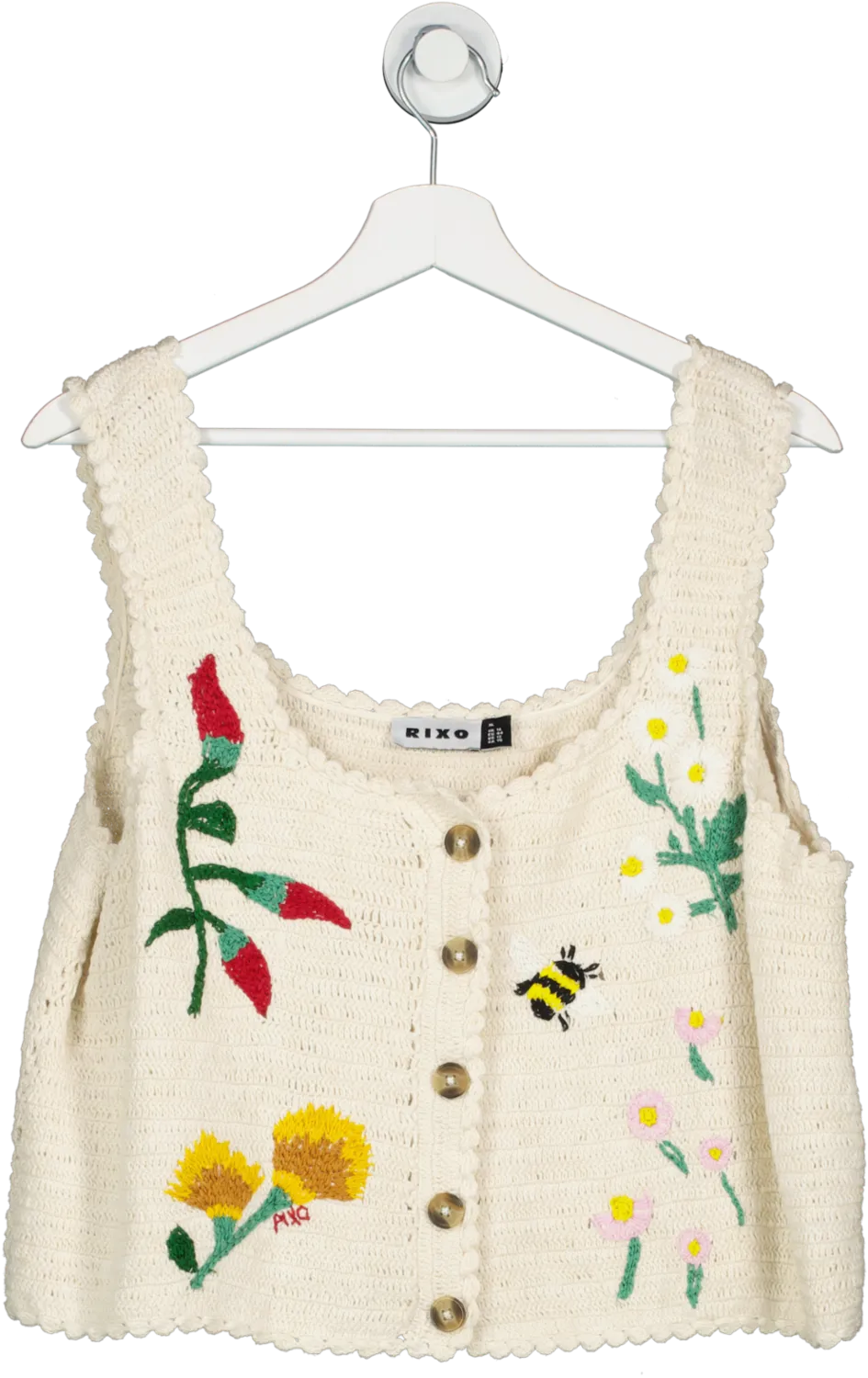 Rixo Cream Embroidered Button Up Vest UK 16