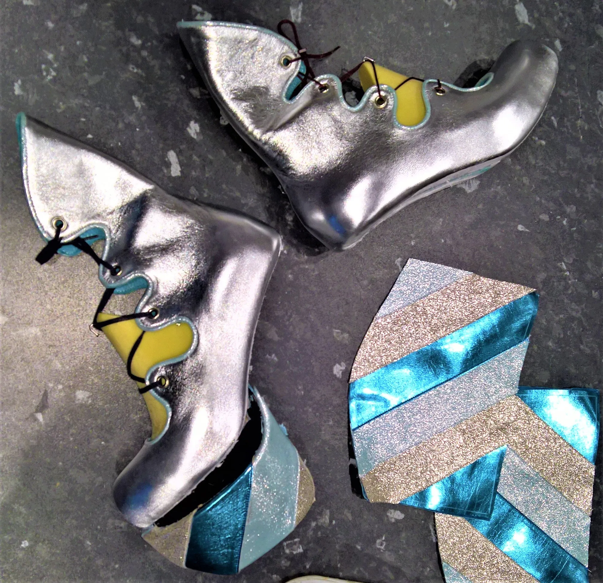 Silver/Blue GLAM Striped Platform Boots