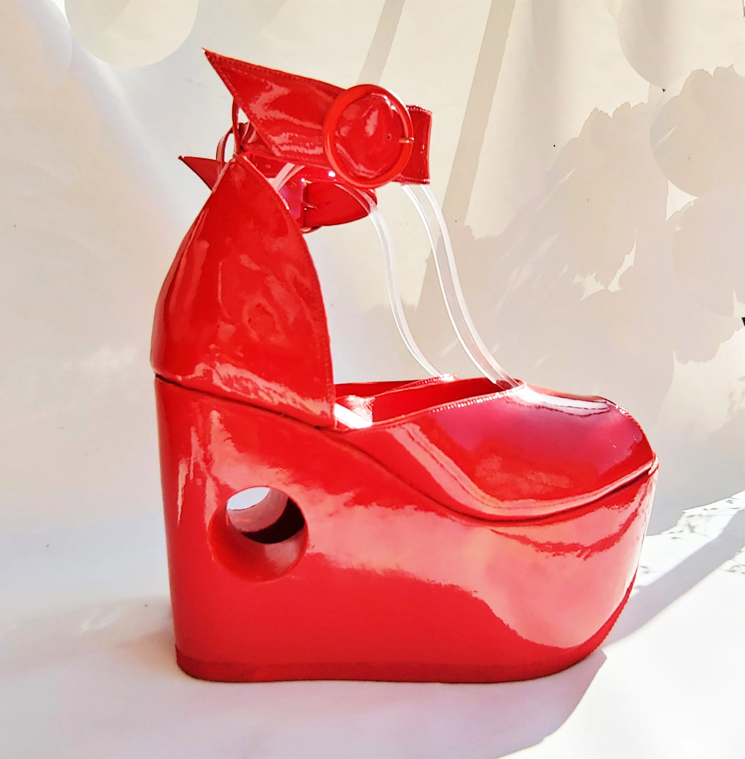 Sky-high Red PEEPHOLE Platform Sandals