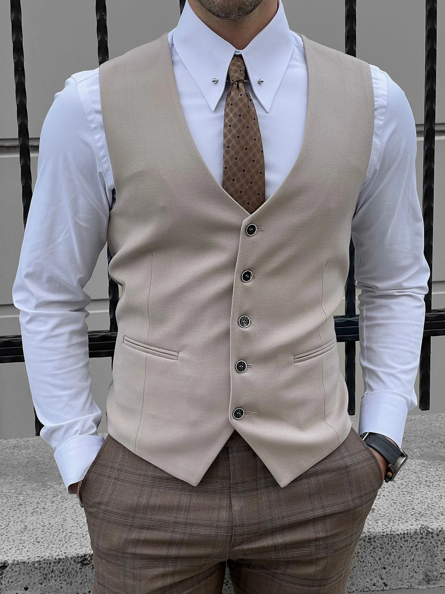 Slim Fit Wool Beige Men’s Waistcoat