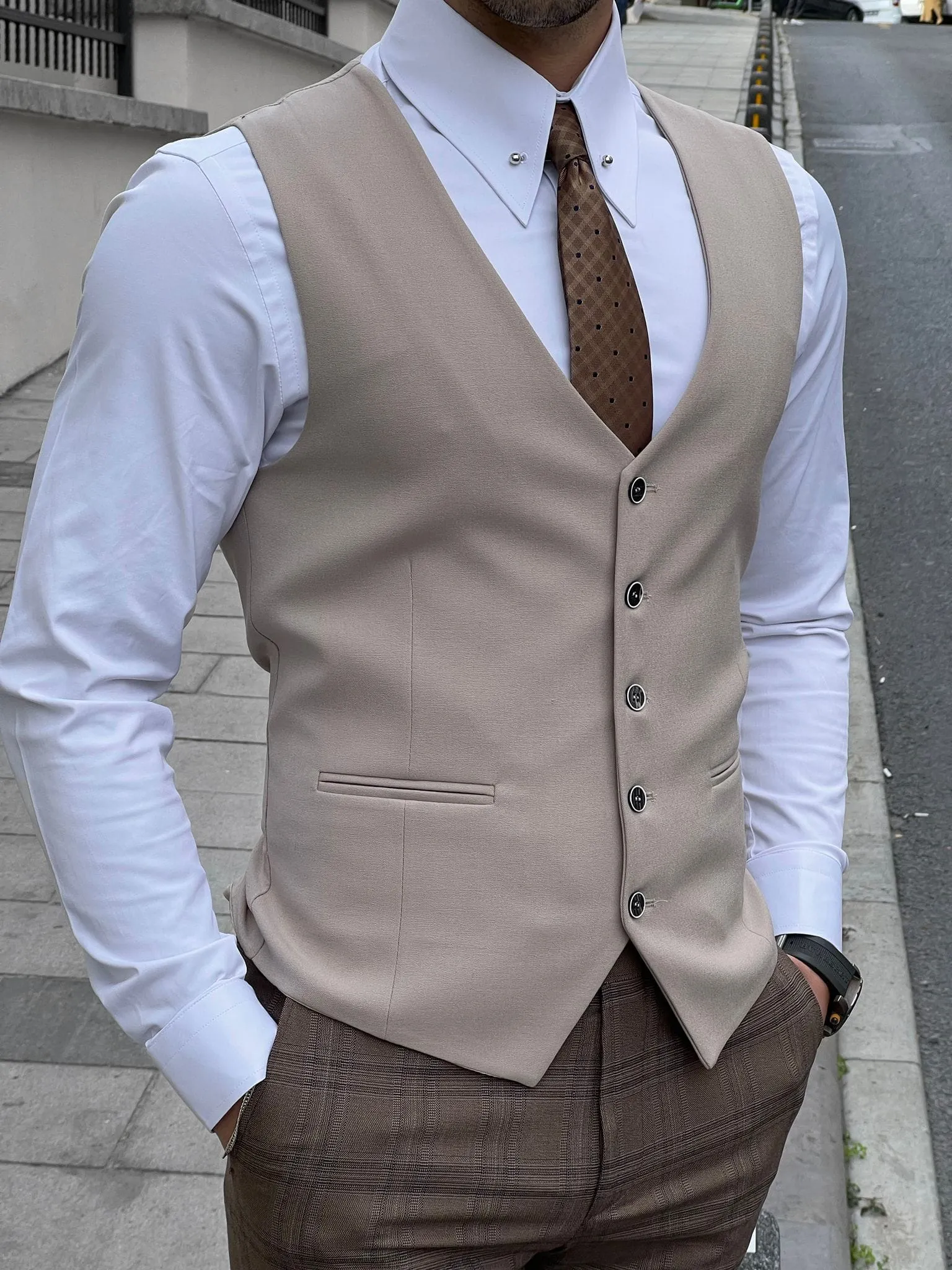 Slim Fit Wool Beige Men’s Waistcoat