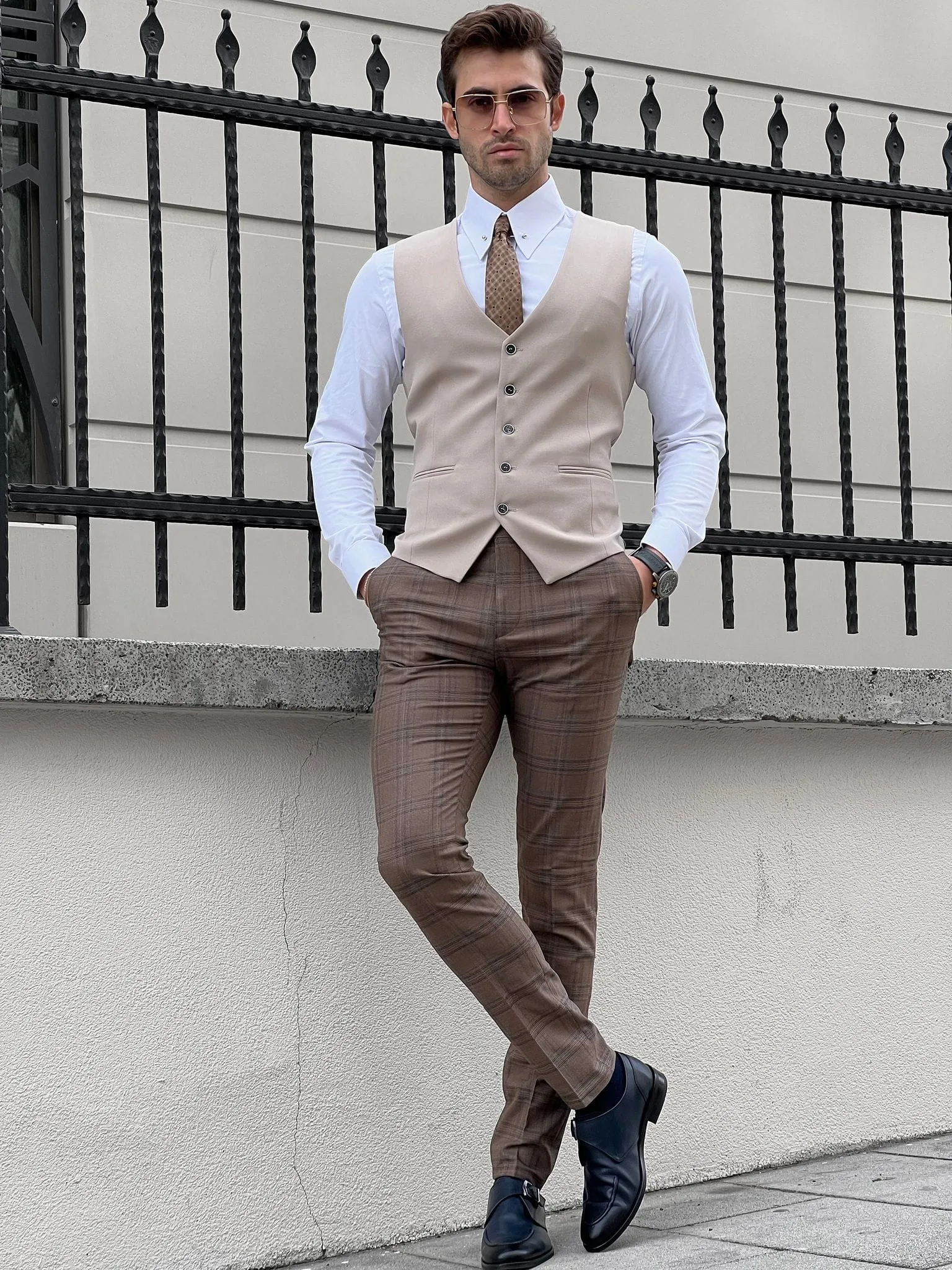 Slim Fit Wool Beige Men’s Waistcoat