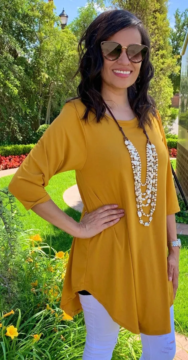 S,M,3X : Solid Mustard Scoop Tunic