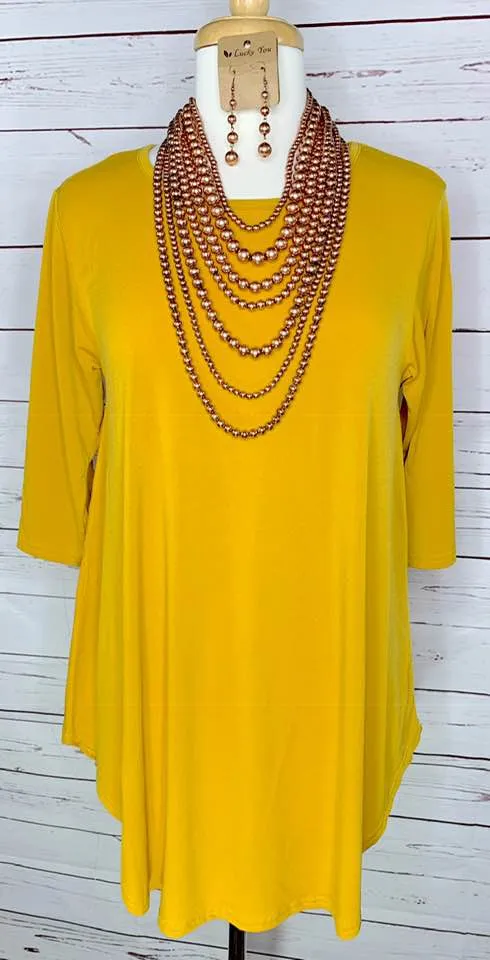 S,M,3X : Solid Mustard Scoop Tunic