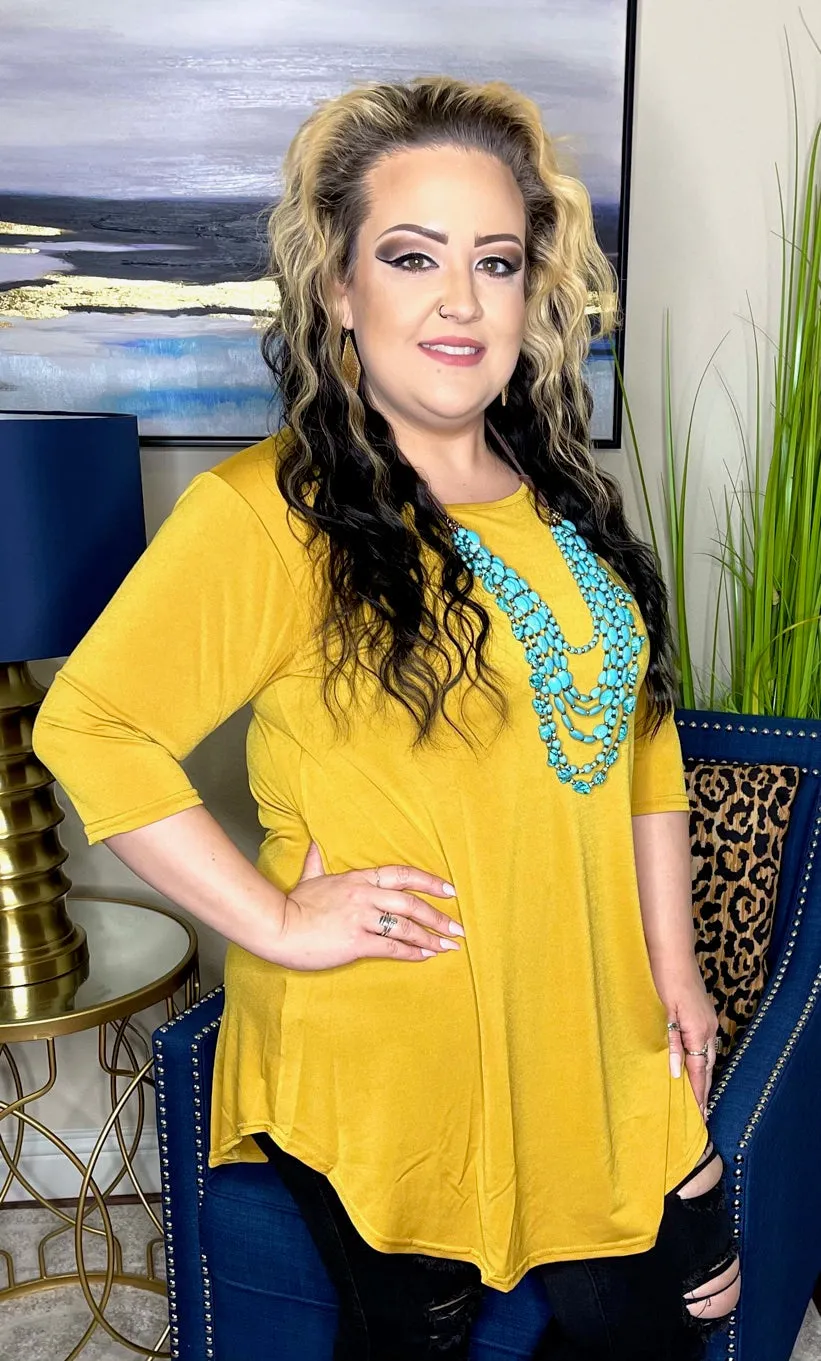 S,M,3X : Solid Mustard Scoop Tunic