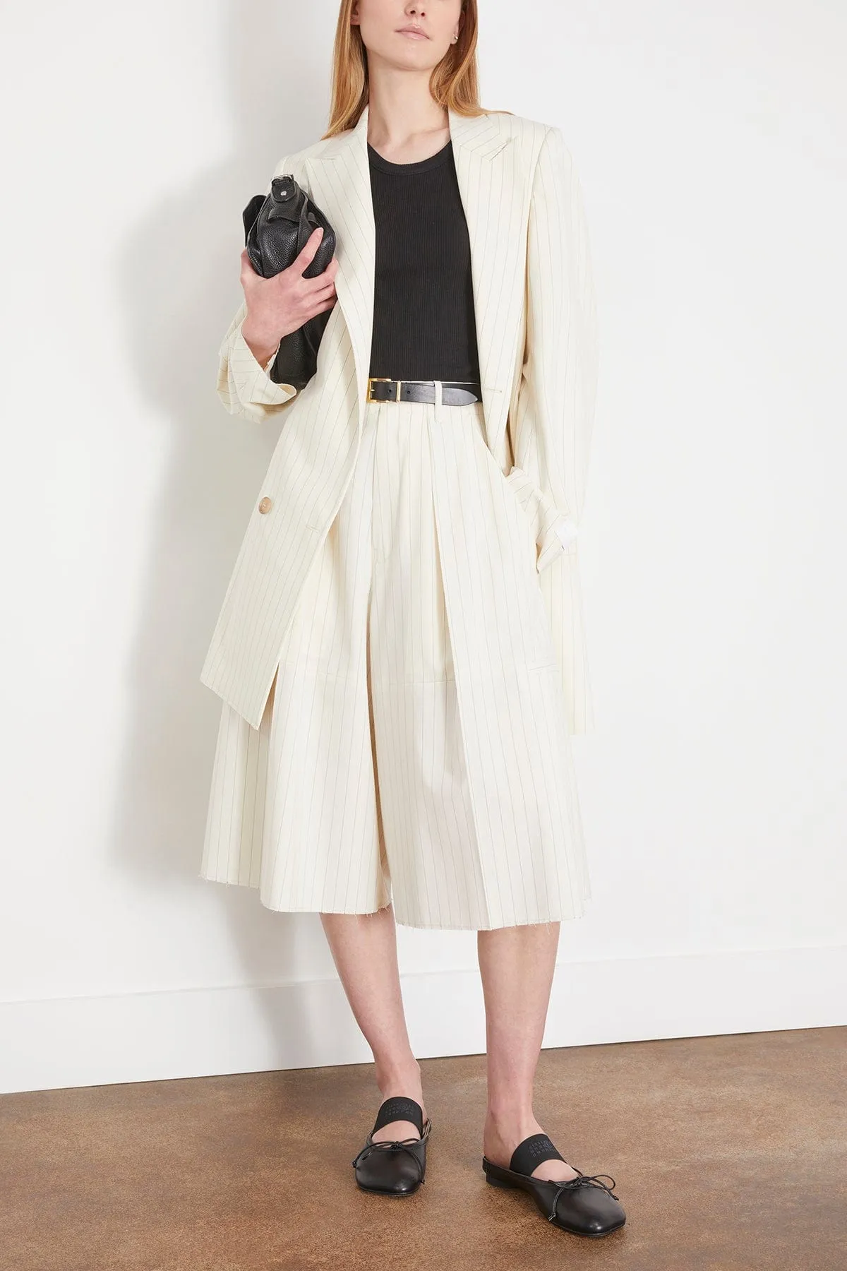 Stripe Long Suit Jacket in Off White/Black