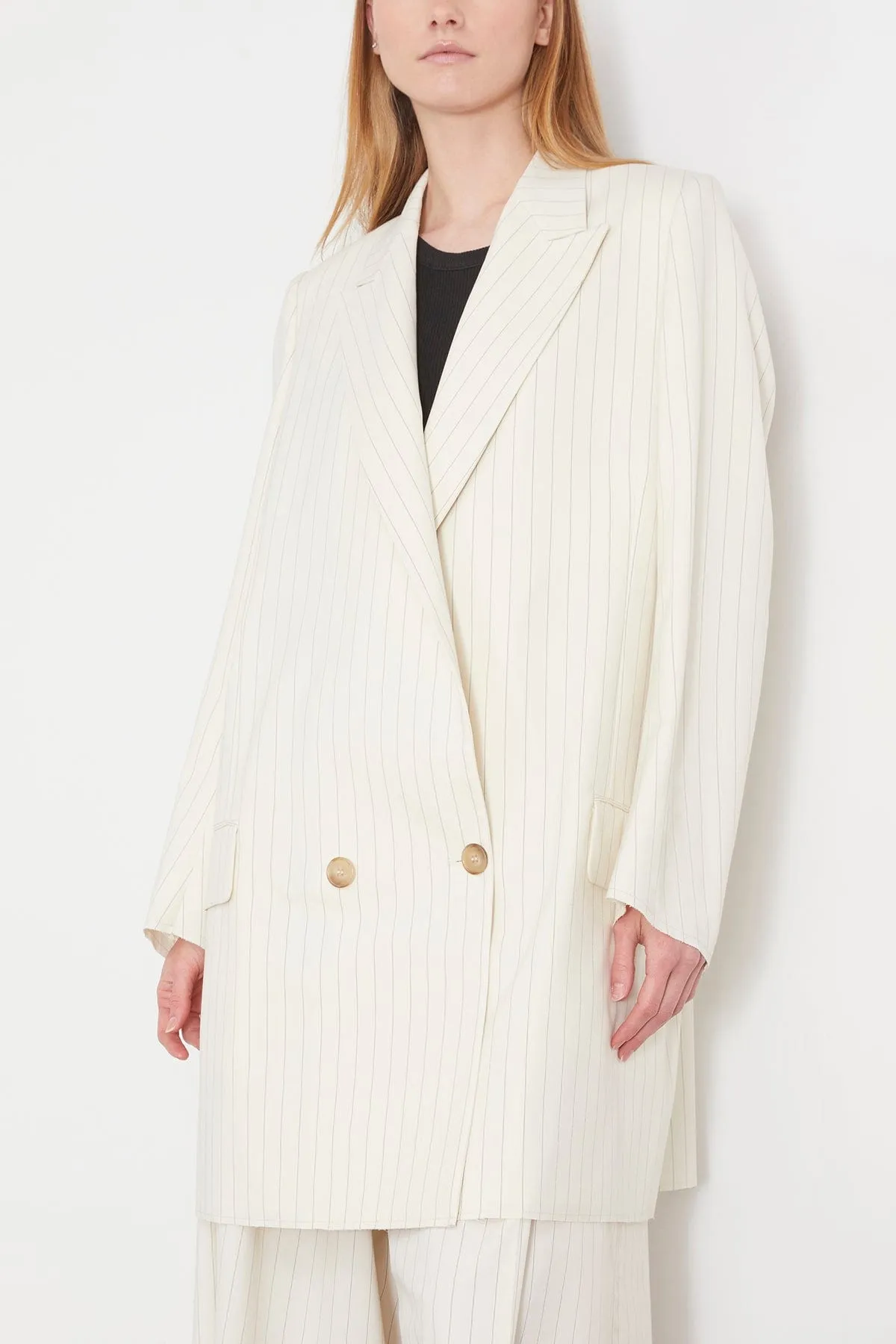 Stripe Long Suit Jacket in Off White/Black