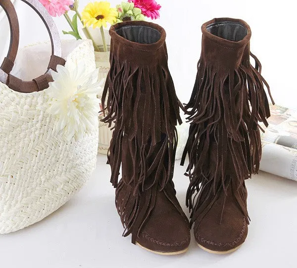 Tassel Flat Mid Calf Boots 2461