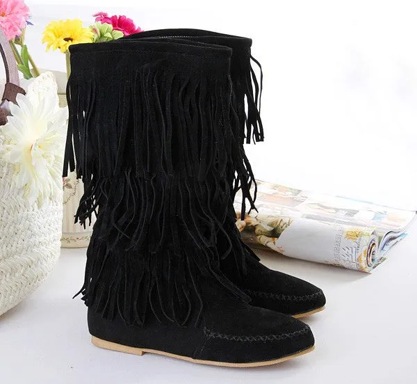 Tassel Flat Mid Calf Boots 2461