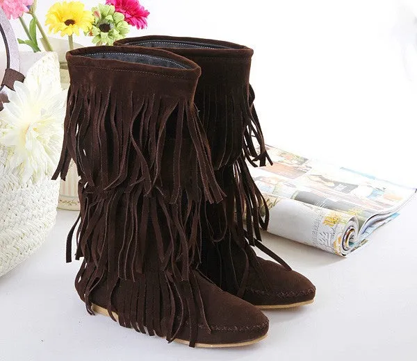 Tassel Flat Mid Calf Boots 2461