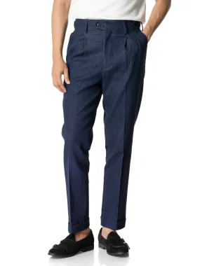 Trousers Belt Loop With Side Adjusters - Denim Dark Blue Cuffed (Stretchable)