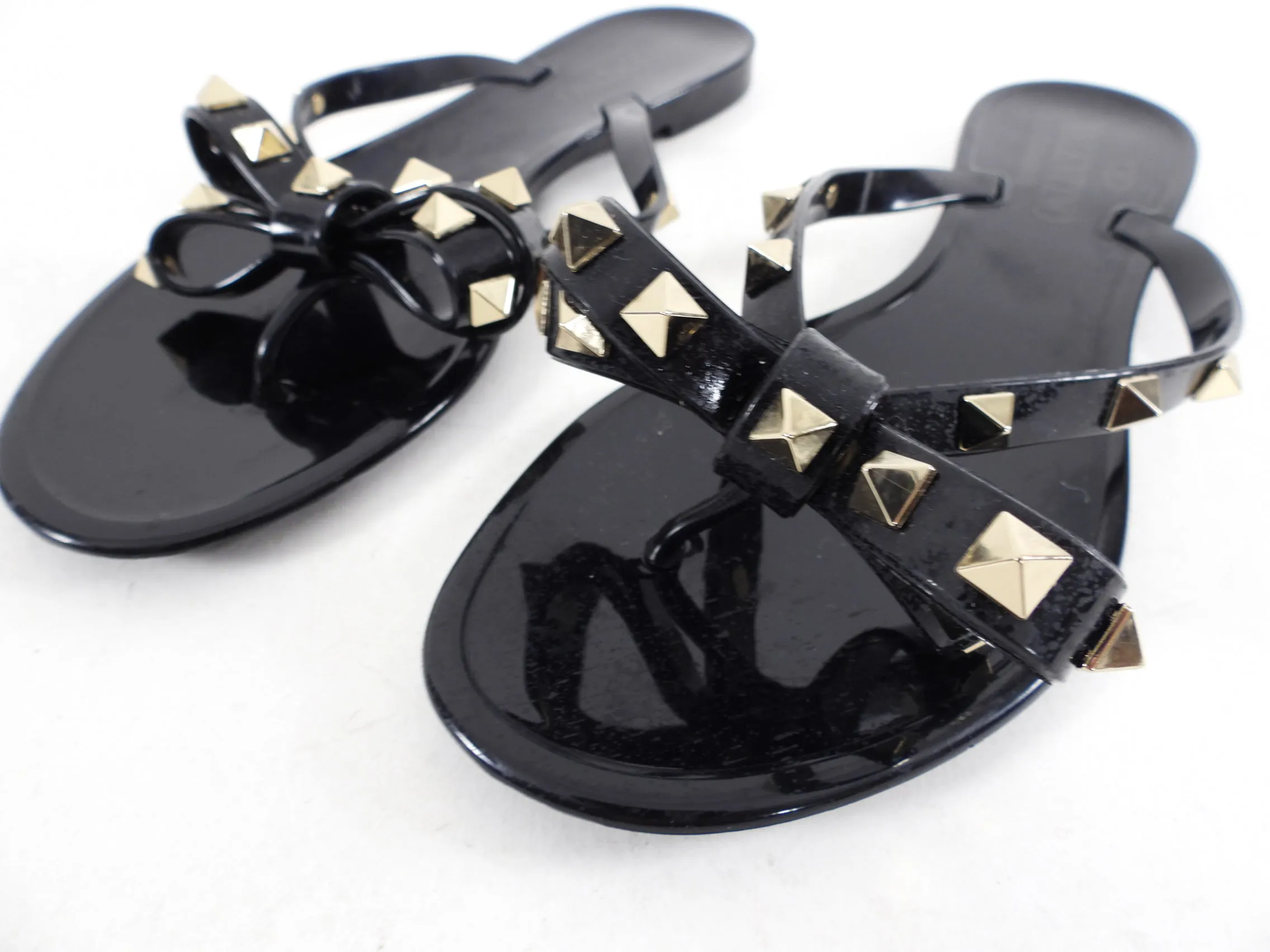 Valentino Black Jelly Bow Rock Stud Flip Flops - 36