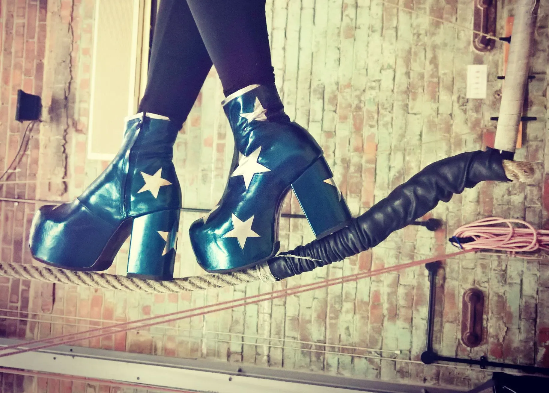 Vegan STARDUST Teal Metallic Platform Ankle Boots with Silver Stars