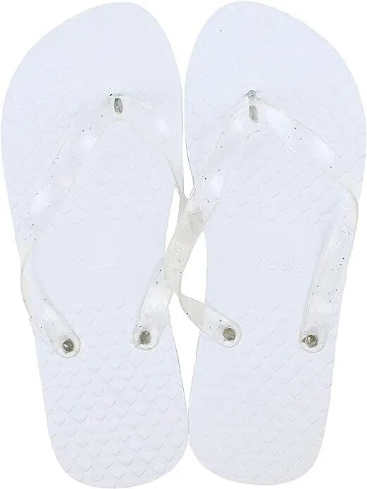 Wedding Party Glitter Flip Flops 20 Pack Mixed sizes for Guests - White