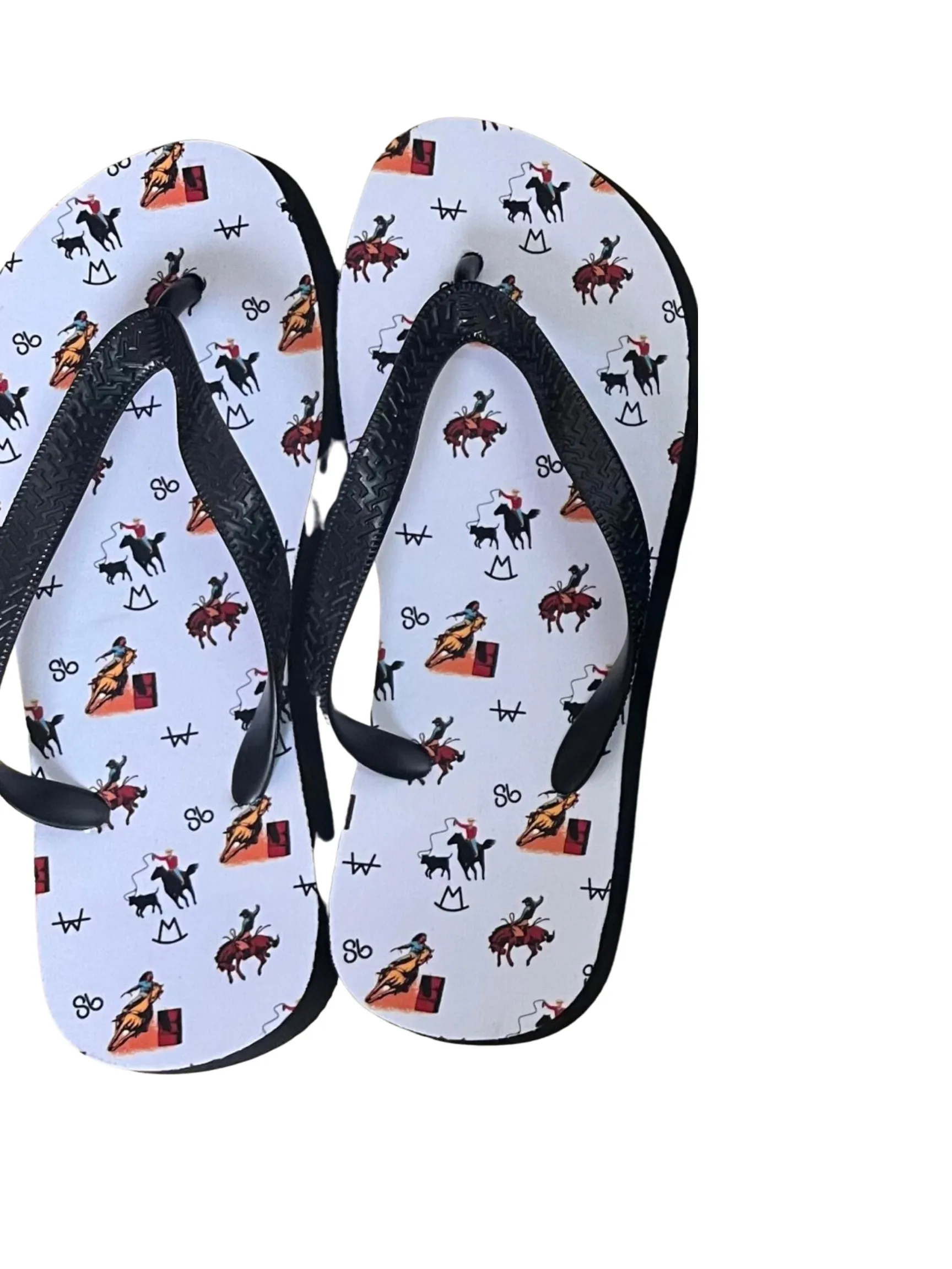 White Vintage Cowboy Flip Flops