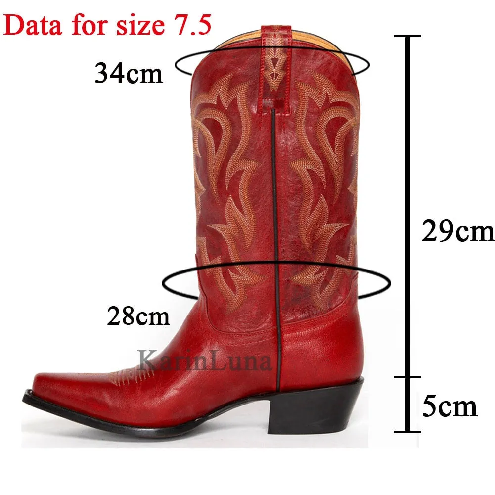 Women Western Boots Cowgirl  Mid-calf Boots Fashion Sewing Women Shoes Boots