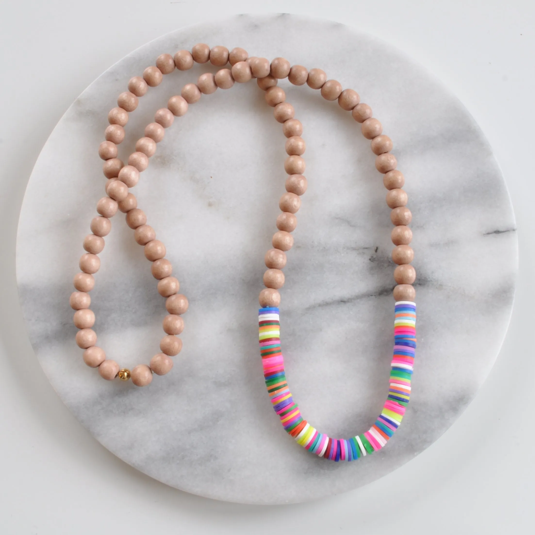 Wood and Heishi Bead Necklace